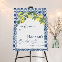 Rótulo mediterráneo de ducha de novia con limón