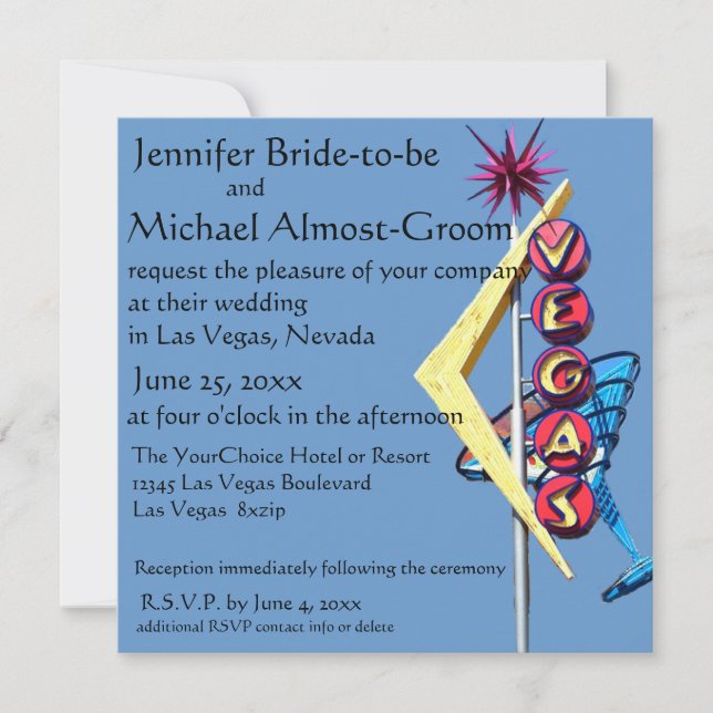 Rótulo Neon de la invitación a la boda de Las Vega (Anverso)