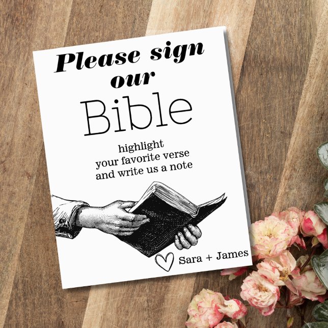 Rótulo Nuestro Boda de la Biblia libro de visitas  (Wedding Bible Guestbook Table Sign)