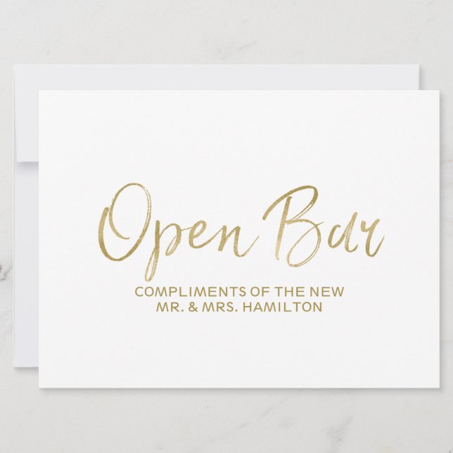 Rótulo "Open Bar" boda | Dorado elegante (Anverso)