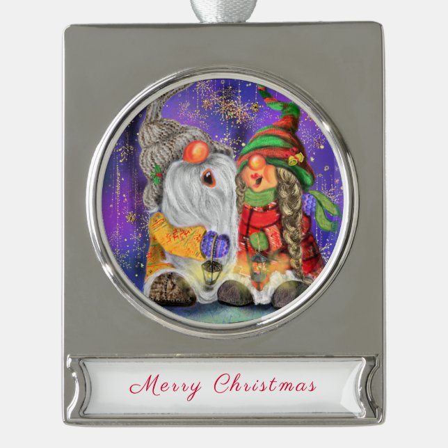Rótulo Plateado Adorno de Navidad con Gnomos (Anverso)