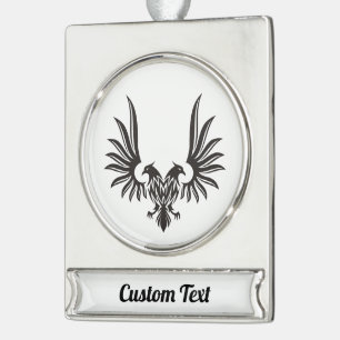 Rótulo Plateado Adorno de pancarta de águila con dos cabezas