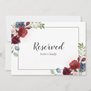 Rótulo reservado Boda de follaje floral de Borgoña