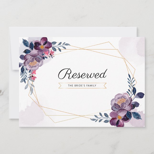 Rótulo reservado de Boda geométrico floral púrpura (Anverso)