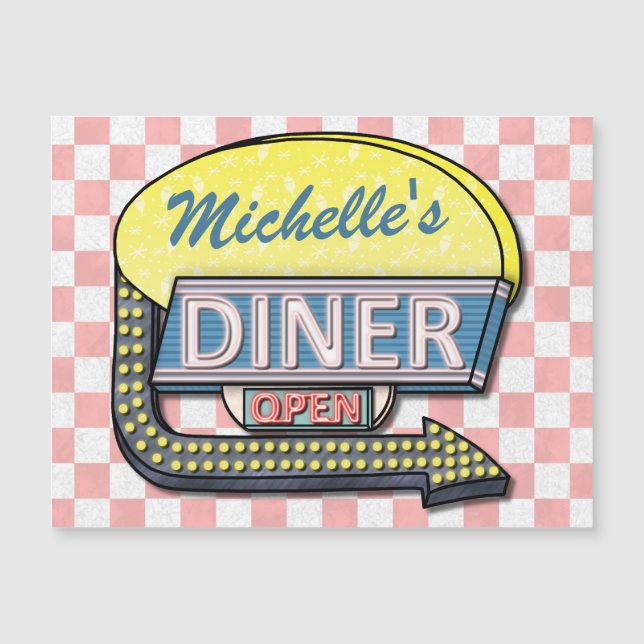 Rótulo Retro Diner 50 con verificación rosada pers (Anverso)