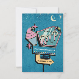 Rótulo RSVP de boda futurista retro