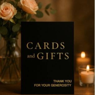 Rótulo simple de tarjetas y regalos en negro y oro
