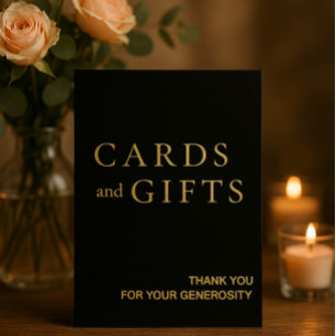 Rótulo simple de tarjetas y regalos en negro y oro