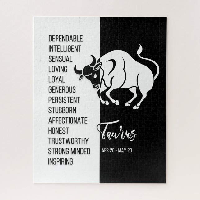 Rótulo Taurus Zodiac, rompecabezas negro y blanco (Vertical)