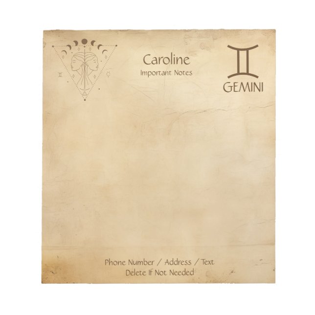 Rótulo Zodiac Gemini - Bloc de notas personalizado (Frente)
