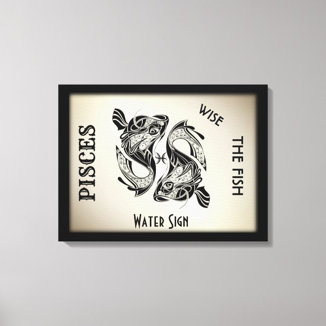 Rótulo Zodiac Pisces y Símbolos Lienzo envuelto (Anverso)