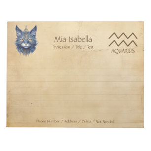 Rótulo Zodiaco Aquarius + Bloc de notas para gatos