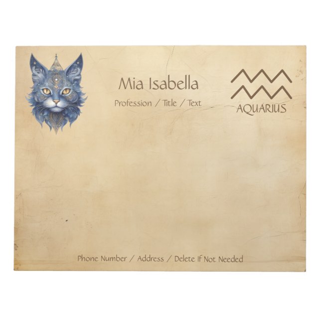 Rótulo Zodiaco Aquarius + Bloc de notas para gatos (Frente)