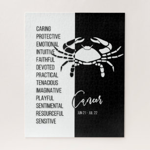 Rótulo Zodiaco del Cáncer, rompecabezas negro y bl
