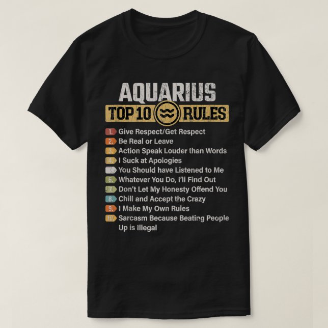 Rótulo Zodiaco Funny Top 10 Rules Of Aquarius Grap (Diseño del anverso)