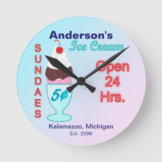Rótulos de Reloj de helados de Cream Parlor Sundae (Anverso)