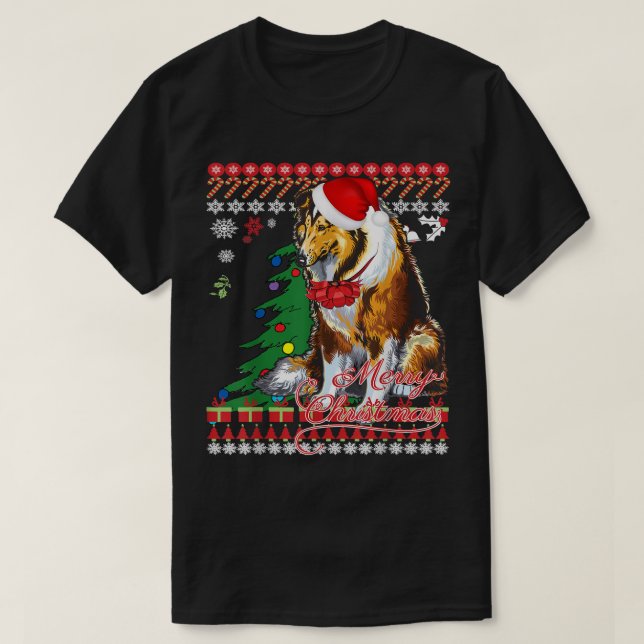 Rough Collie Navidades Sweater (Diseño del anverso)