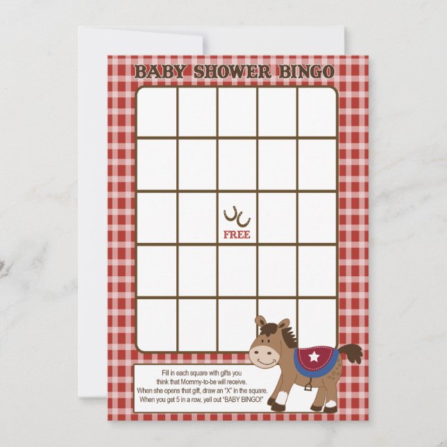 Round Em Up Western Horse Bingo Baby Shower (Anverso)