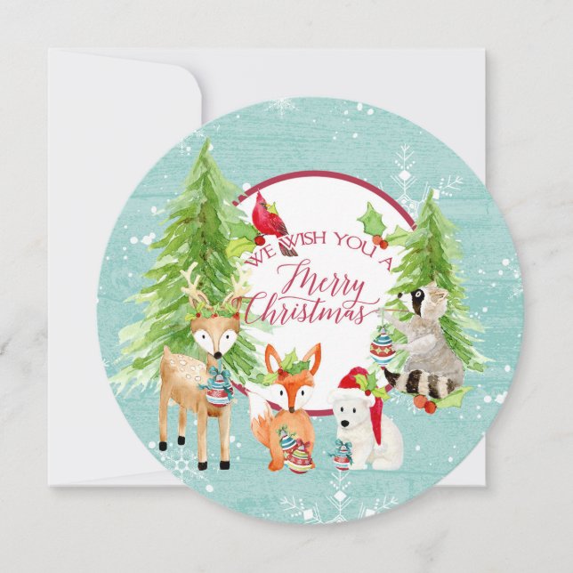 Round w Photo Woodland Forest Madera de Navidad (Anverso)