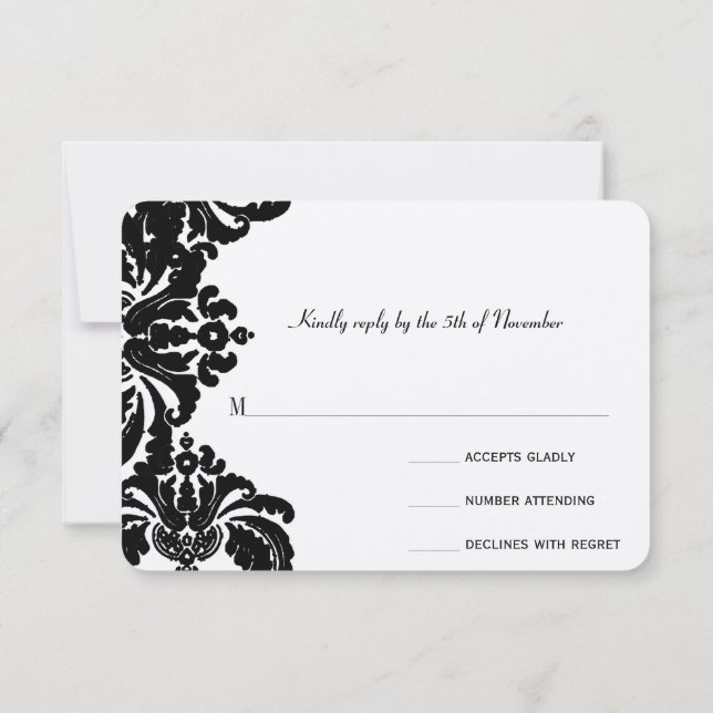 Royal Black Damask Wedding RSVP (Reverso)