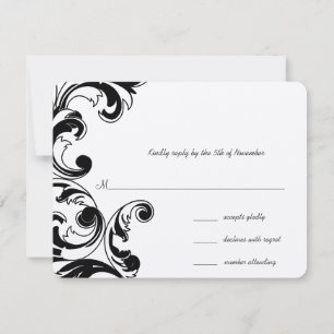 Royal Black Swirls Wedding RSVP