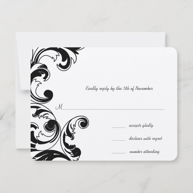 Royal Black Swirls Wedding RSVP (Reverso)