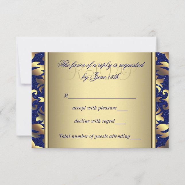 Royal Blue and Gold Wedding RSVP (Anverso)