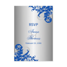 Royal Blue and Silver Flourish Wedding RSVP