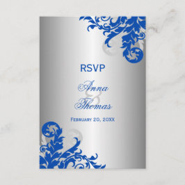 Royal Blue and Silver Flourish Wedding RSVP