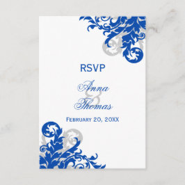 Royal Blue and Silver Flourish Wedding RSVP