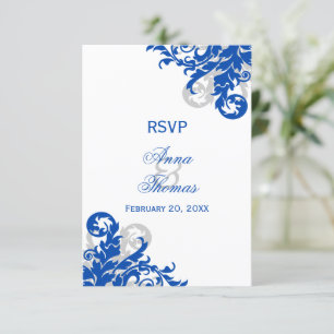 Royal Blue and Silver Flourish Wedding RSVP
