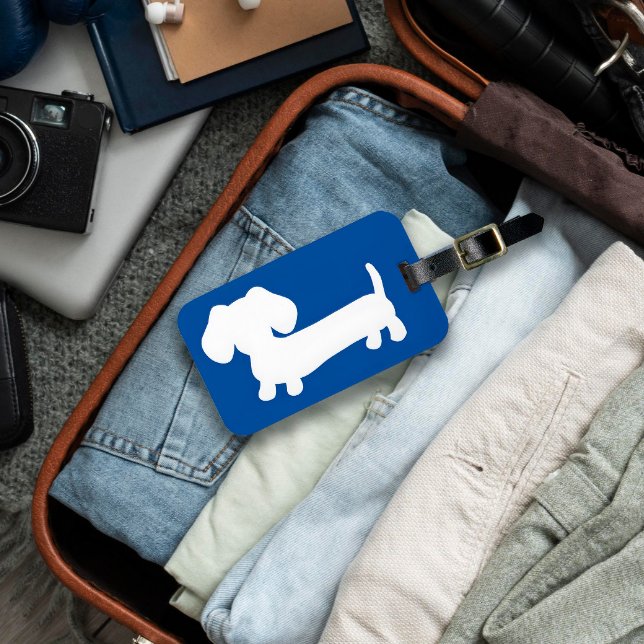 Royal Blue Dachshund Etiqueta del equipaje Viaje d (Blue dachshund luggage tag)