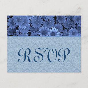 Royal Blue Daisy Damask Wedding RSVP