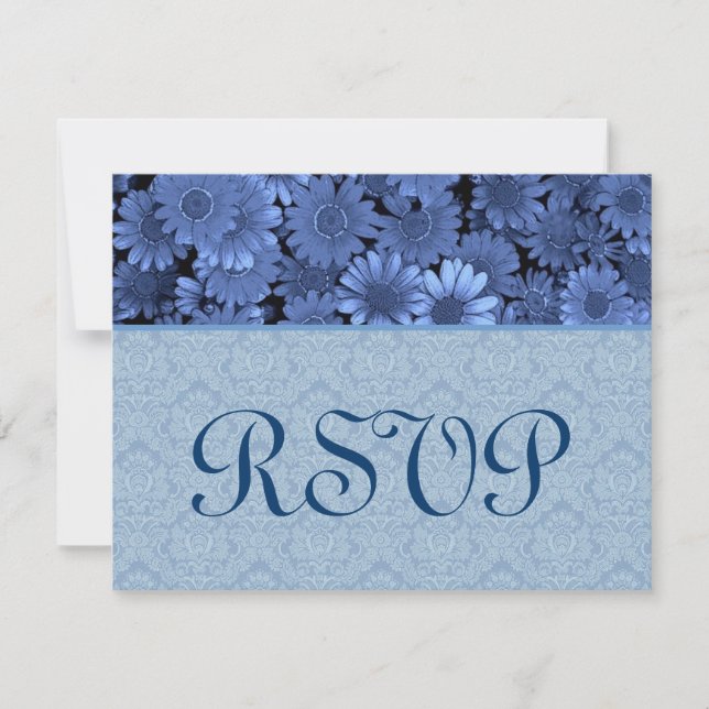 Royal Blue Daisy Damask Wedding RSVP (Anverso)
