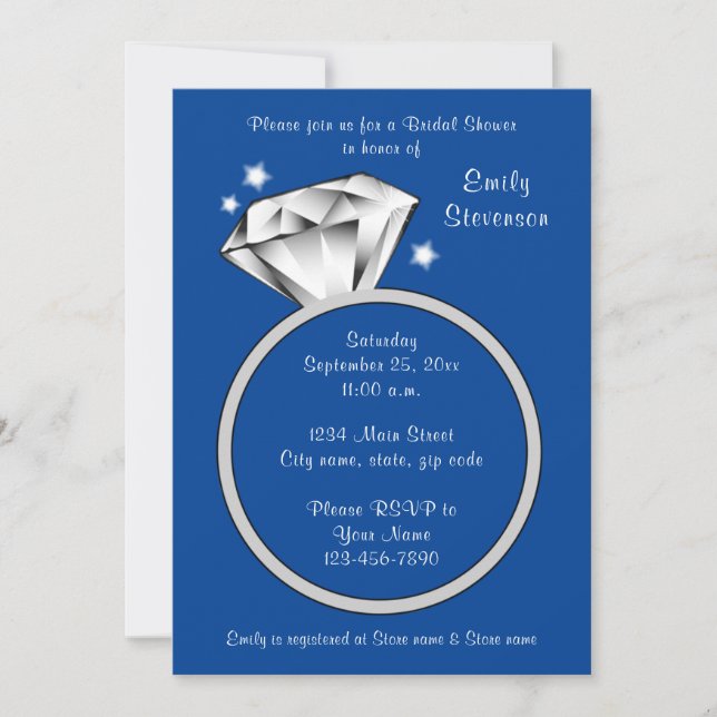 Royal Blue Diamond ring Bridal Shower Invitación (Anverso)