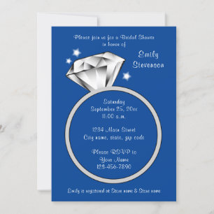 Royal Blue Diamond ring Bridal Shower Invitación