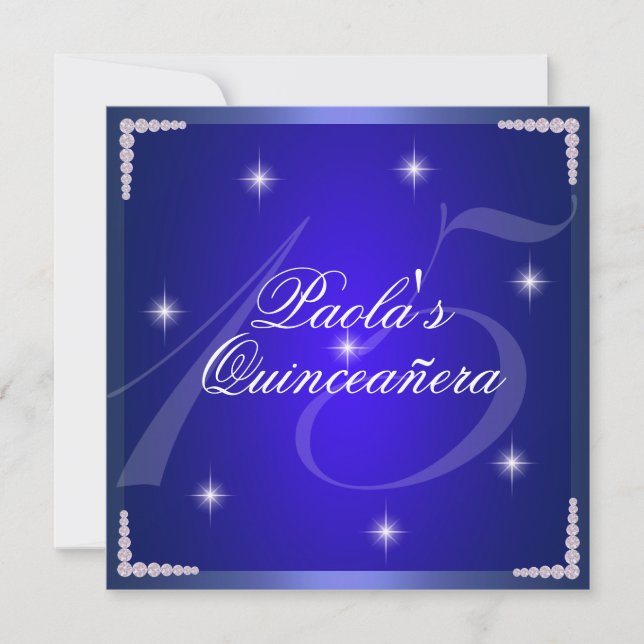 Royal Blue Diamond Sparkles Quinceañera Invitación (Anverso)