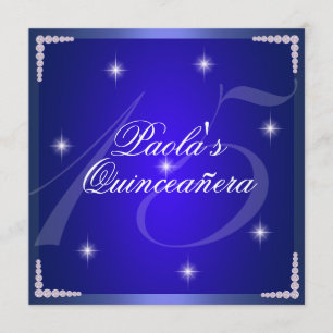 Royal Blue Diamond Sparkles Quinceañera Invitación