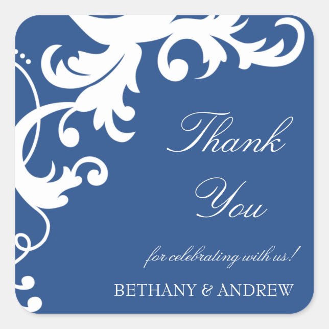 Royal Blue Elegant Damask Gracias Pegatinas (Anverso)