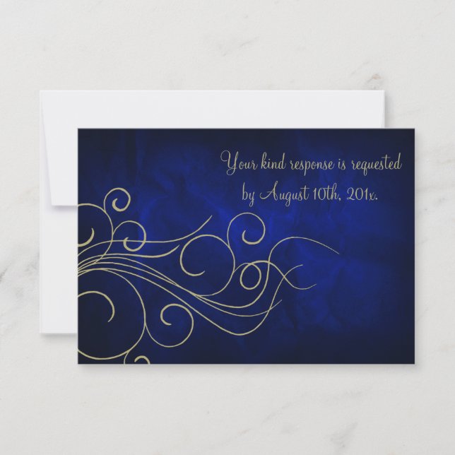 Royal Blue Elegant Gold Wedding RSVP (Anverso)