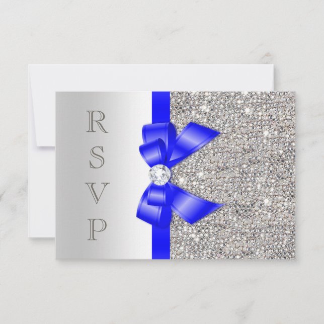 Royal Blue Faux Bow Silver Sequins Diamond RSVP (Anverso)