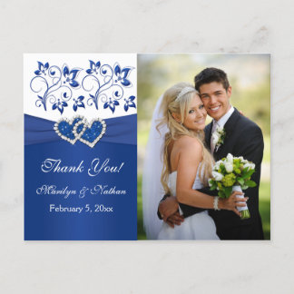 Royal Blue, Floral Blanca Gracias Tarjeta Fotográf