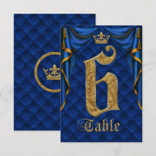 Royal Blue Gold Corona Número de Mesa de Boda 6