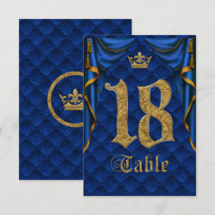 Royal Blue Gold Crown Boda Número de Mesa 18