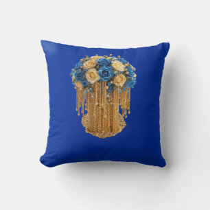 Royal Blue & Gold Floral — Almohada
