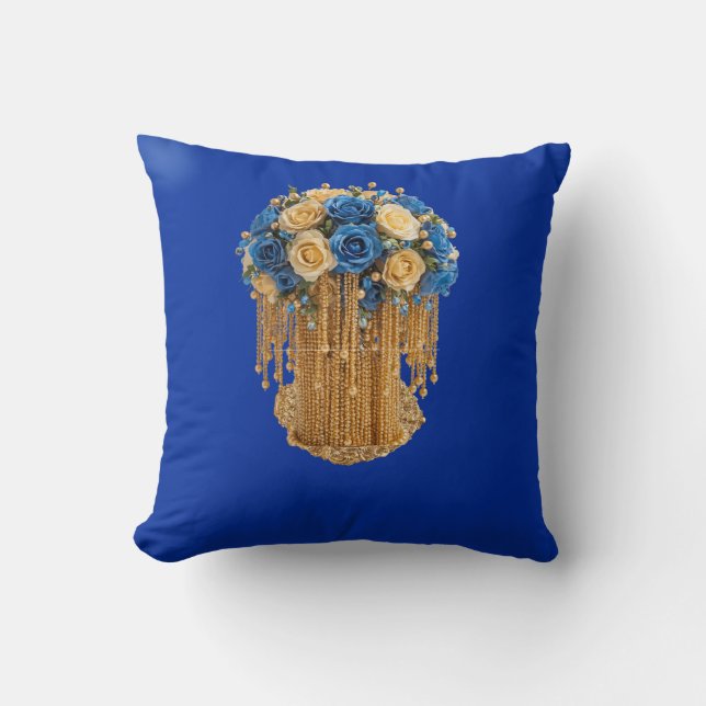 Royal Blue & Gold Floral — Almohada (Anverso)