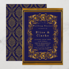 Royal Blue Gold Flourish Wedding Shower invita