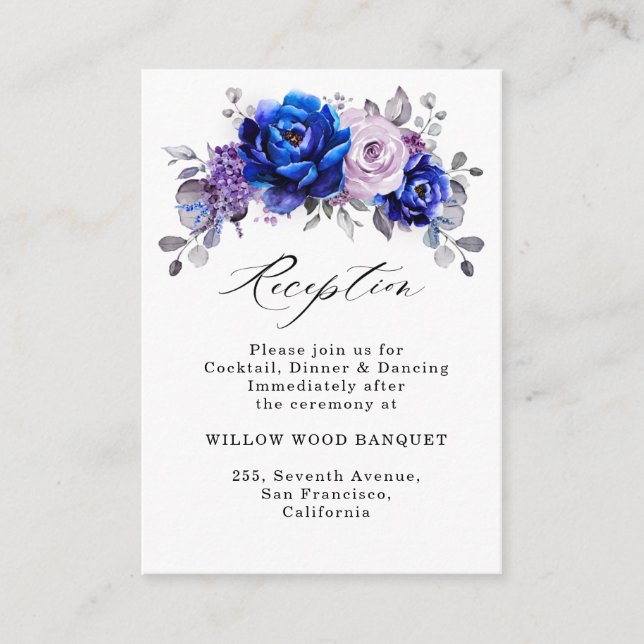 Royal Blue Lilac Morple Floral Boda Recepción (Anverso)