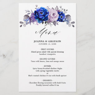 Royal Blue Lilac Purple Floral Boda Menú