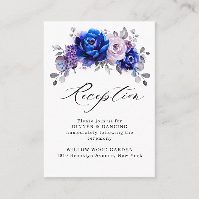 Royal Blue Lilac Purple Floral Wedding Recepción E (Anverso)